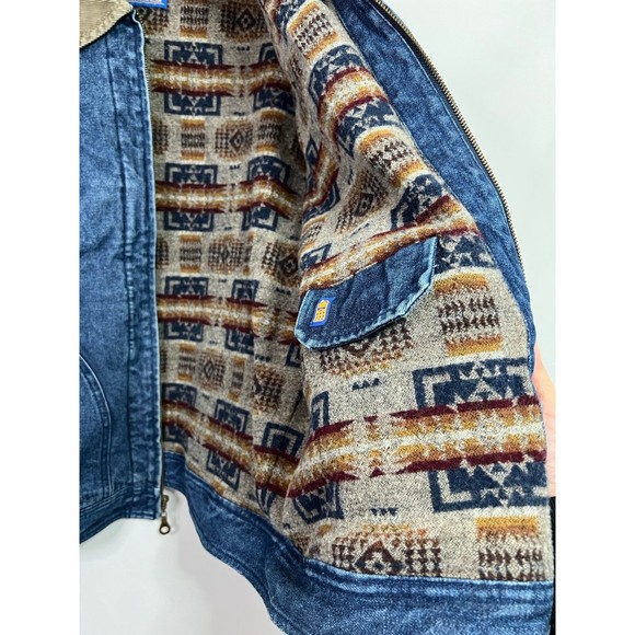 Vintage Pendleton High Grade Western Wear Inner Aztec Wool Print Jean Jacket - Picture 2 of 5